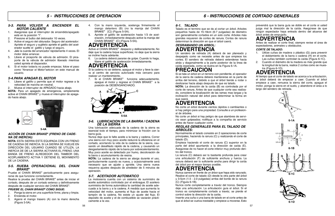 McCulloch MCC1635AK-CA Para Volver a Encender EL Motor Caliente, Para Apagar EL Motor, Rueba Operacional DEL Chain Brake 