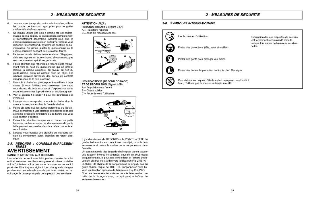 McCulloch MCC3516F, MCC4516FC Symboles Internationaux, Rebonds Conseils Supplemen Taires, LES Reactions Rebond Coinage 