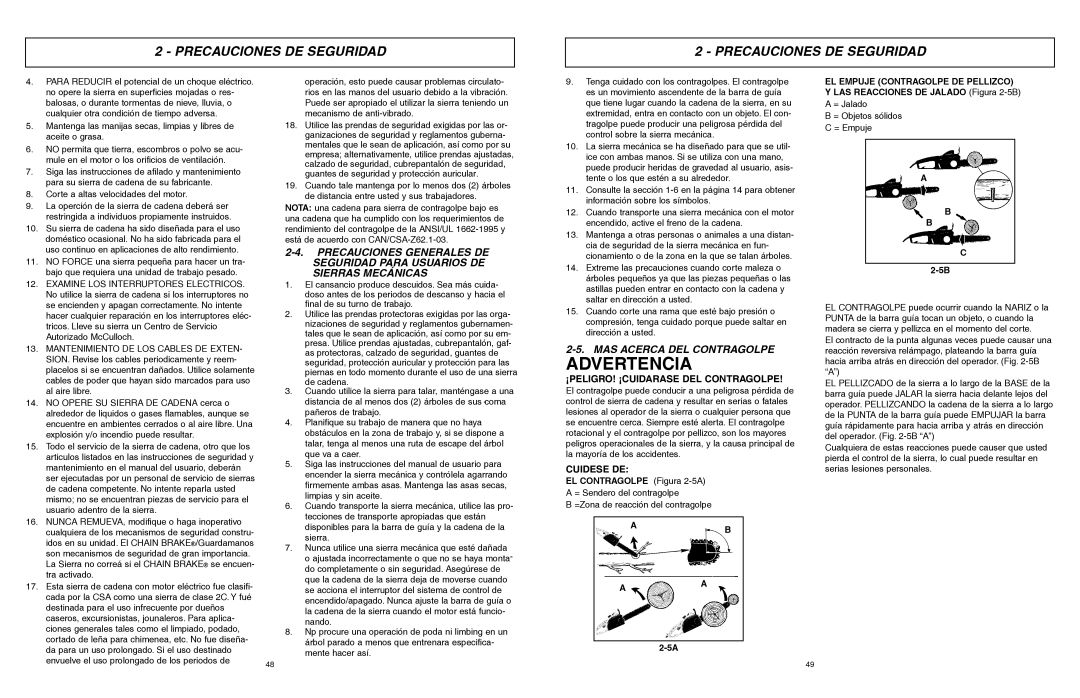 McCulloch MCC3516F MAS Acerca DEL Contragolpe, Examine LOS Interruptores Electricos, Mantenimiento DE LOS Cables DE Exten 