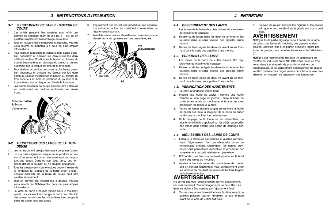 McCulloch MCM2013 user manual Instructions D’UTILISATION Entretien 