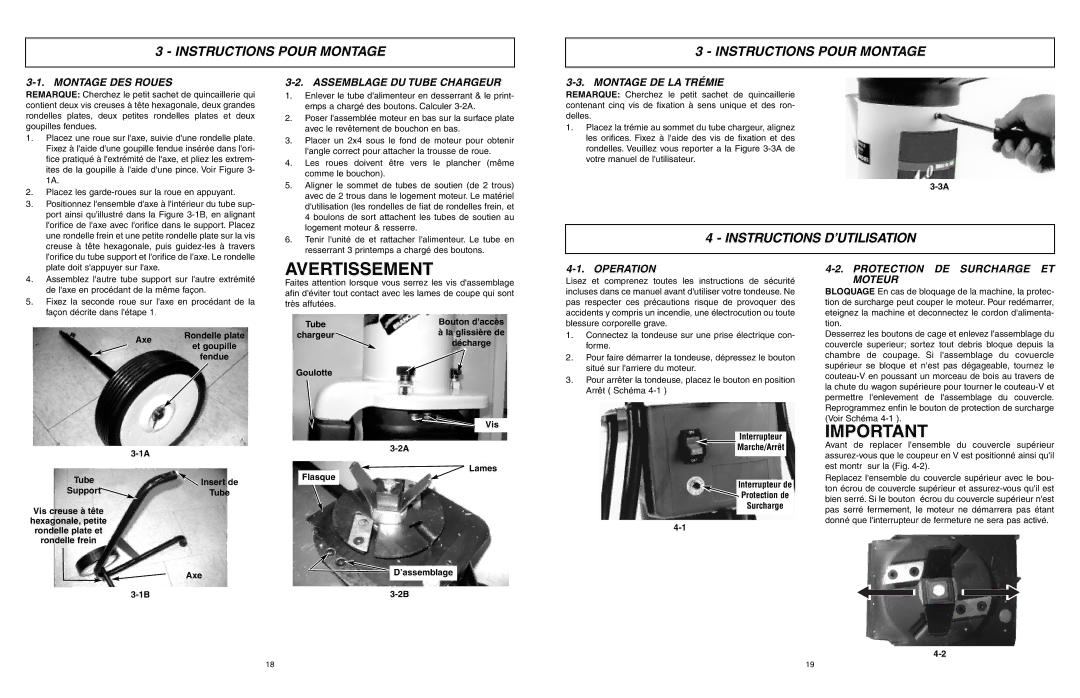 McCulloch MCS2001 user manual Instructions Pour Montage, Instructions D’UTILISATION 