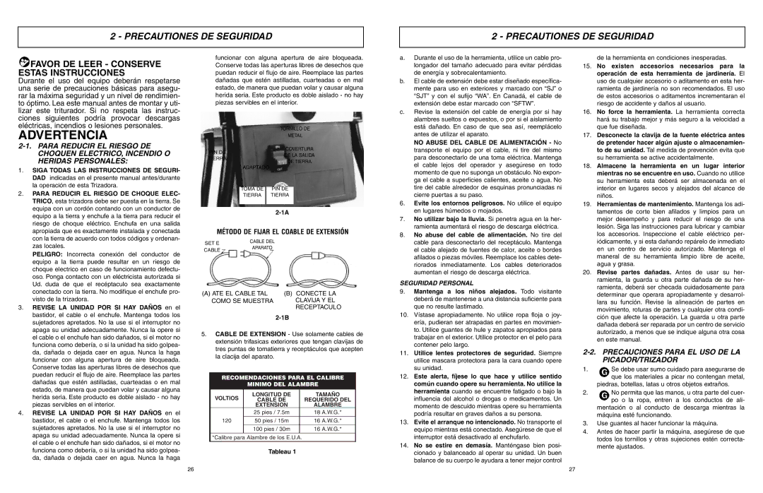 McCulloch MCS2001 Advertencia, Precautiones DE Seguridad, Para Reducir EL Riesgo DE Choquen ELECTRICO, Incendio O 