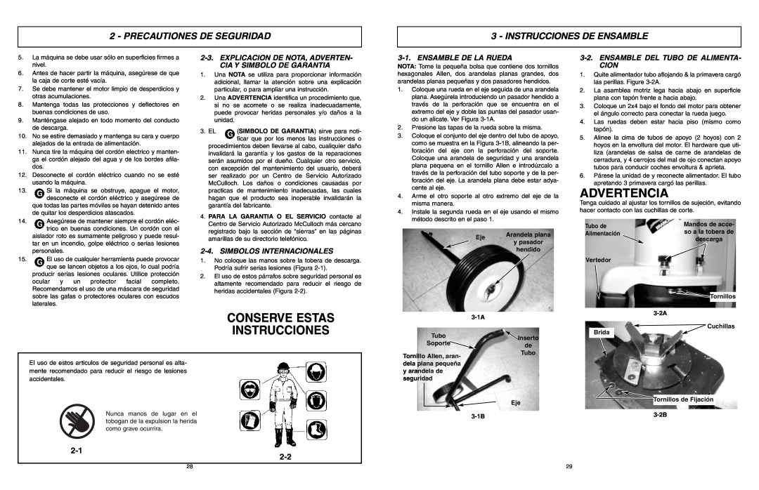 McCulloch MCS2001 Conserve Estas Instrucciones, Instrucciones De Ensamble, Simbolos Internacionales, Ensamble De La Rueda 