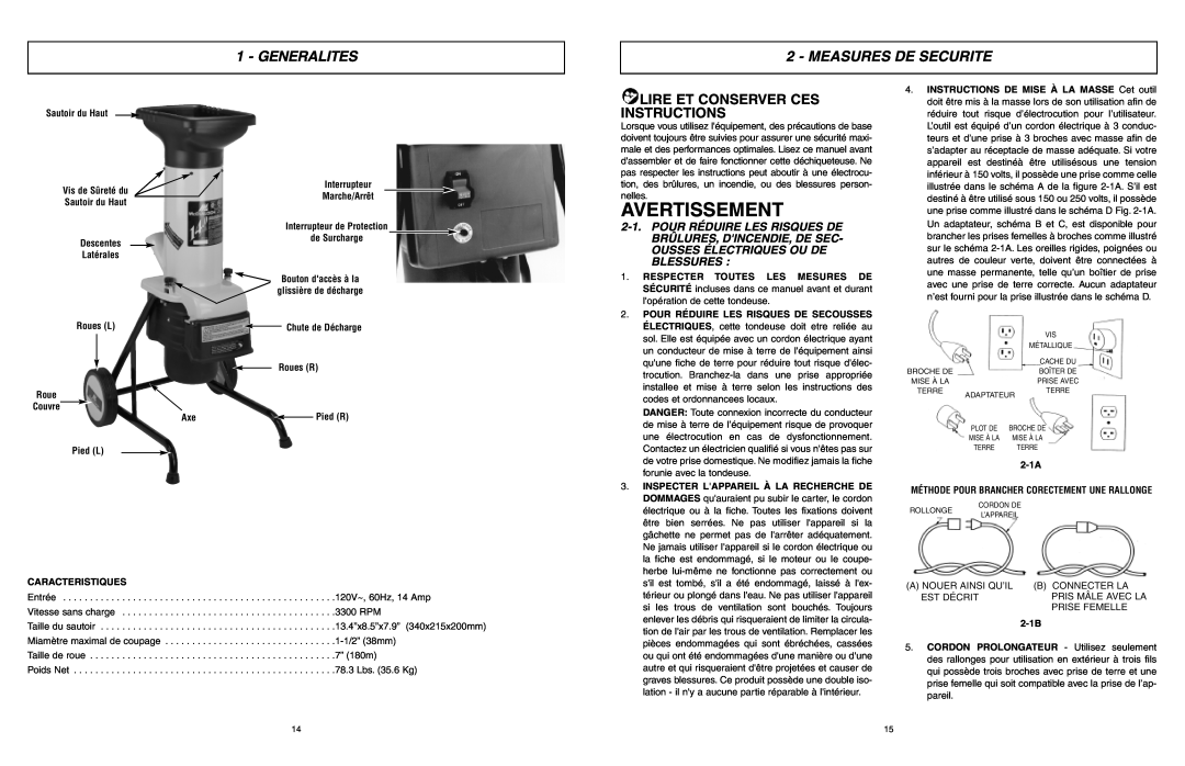 McCulloch MCS2001 user manual Avertissement, Generalites, Measures De Securite, Lire Et Conserver Ces Instructions 
