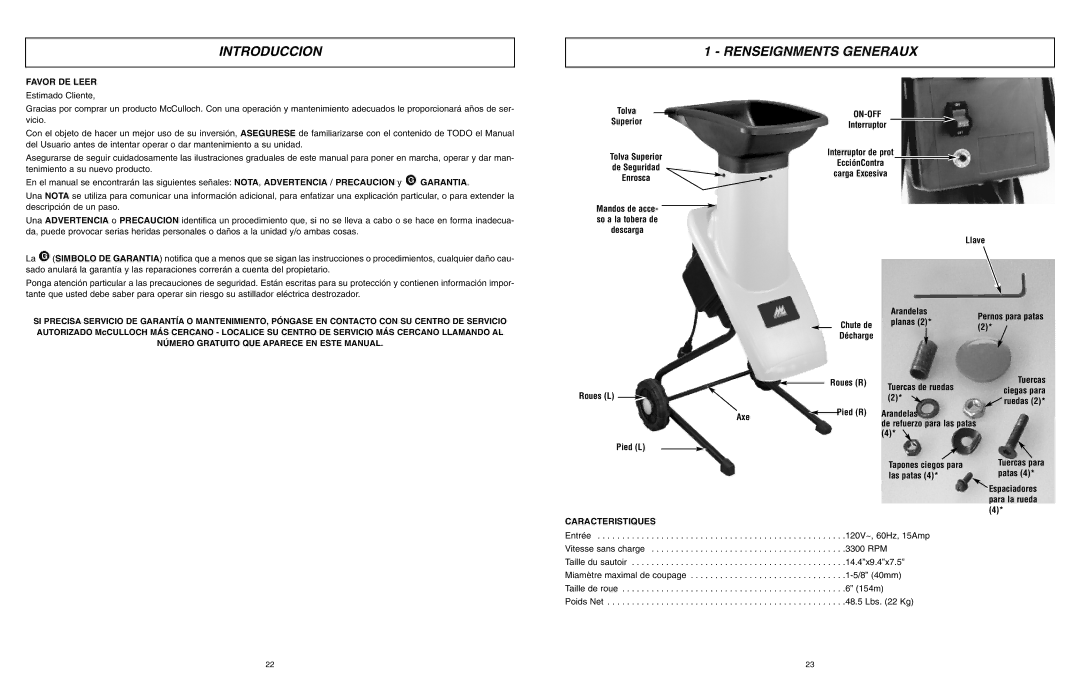 McCulloch MCS2003, 6096-200317, 966994701 user manual Introduccion, Renseignments Generaux, Favor DE Leer 