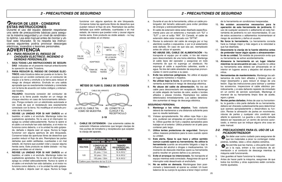 McCulloch 6096-200317 Advertencia, Precautiones DE Seguridad, Para Reducir EL Riesgo DE Choquen ELECTRICO, Incendio O 