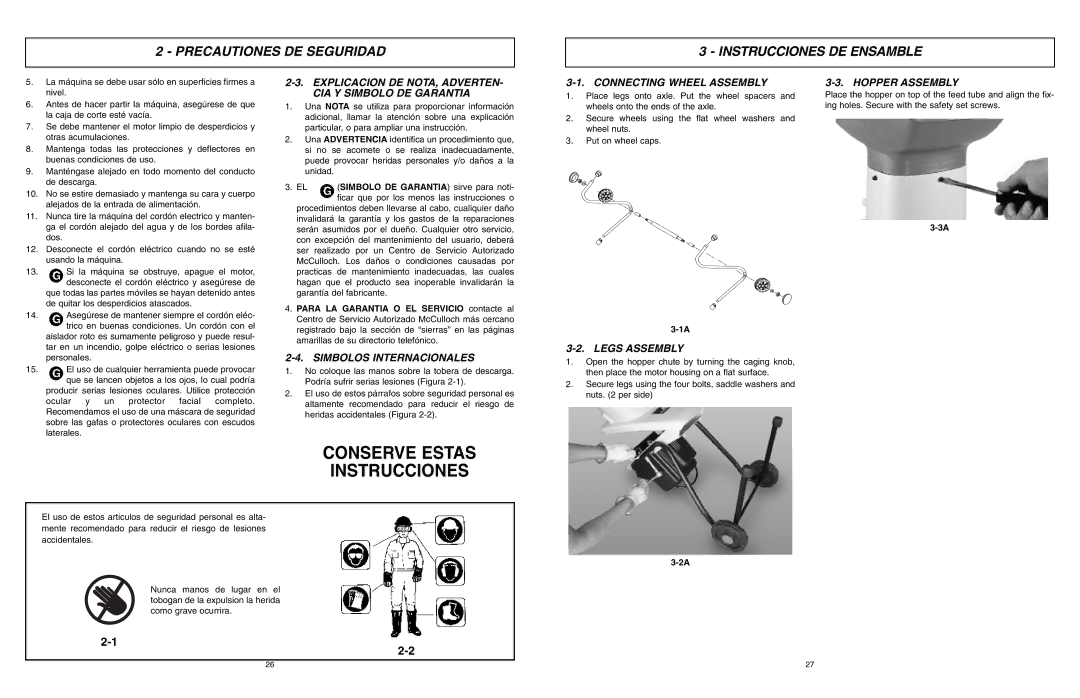 McCulloch 966994701, MCS2003, 6096-200317 Conserve Estas Instrucciones, Precautiones DE Seguridad Instrucciones DE Ensamble 