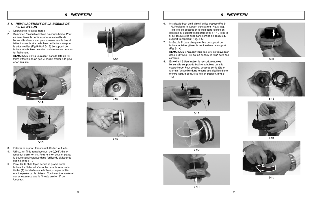 McCulloch MCT2024 user manual Entretien, Remplacement DE LA Bobine DE FIL DE Nylon 