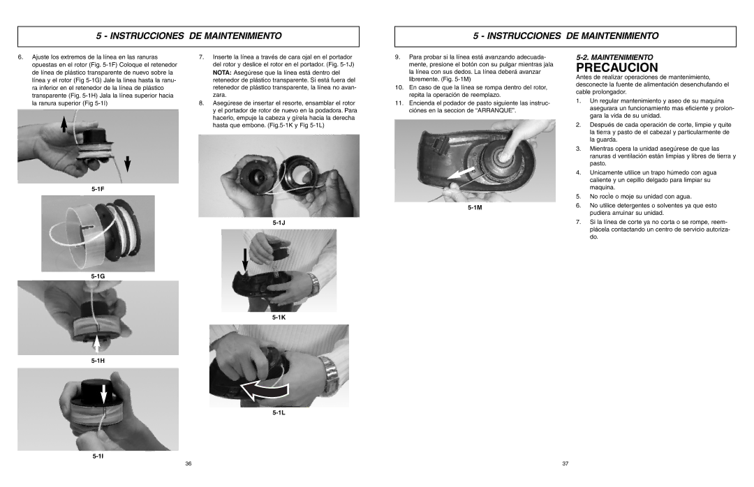 McCulloch MCT2024 user manual Precaucion, Maintenimiento 