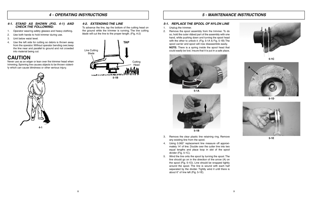 McCulloch MCT2024 Operating Insyructions Maintenance Instructions, Stand AS Shown -1 and Check the Following, Tap 