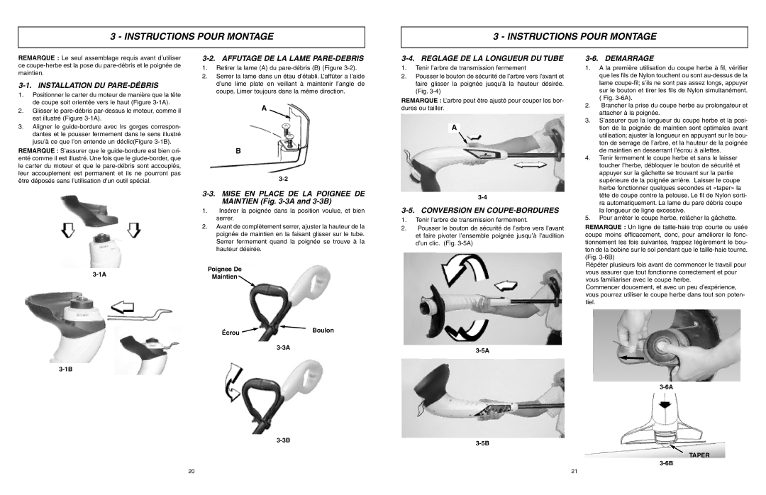 McCulloch MCT2027 user manual Instructions Pour Montage 