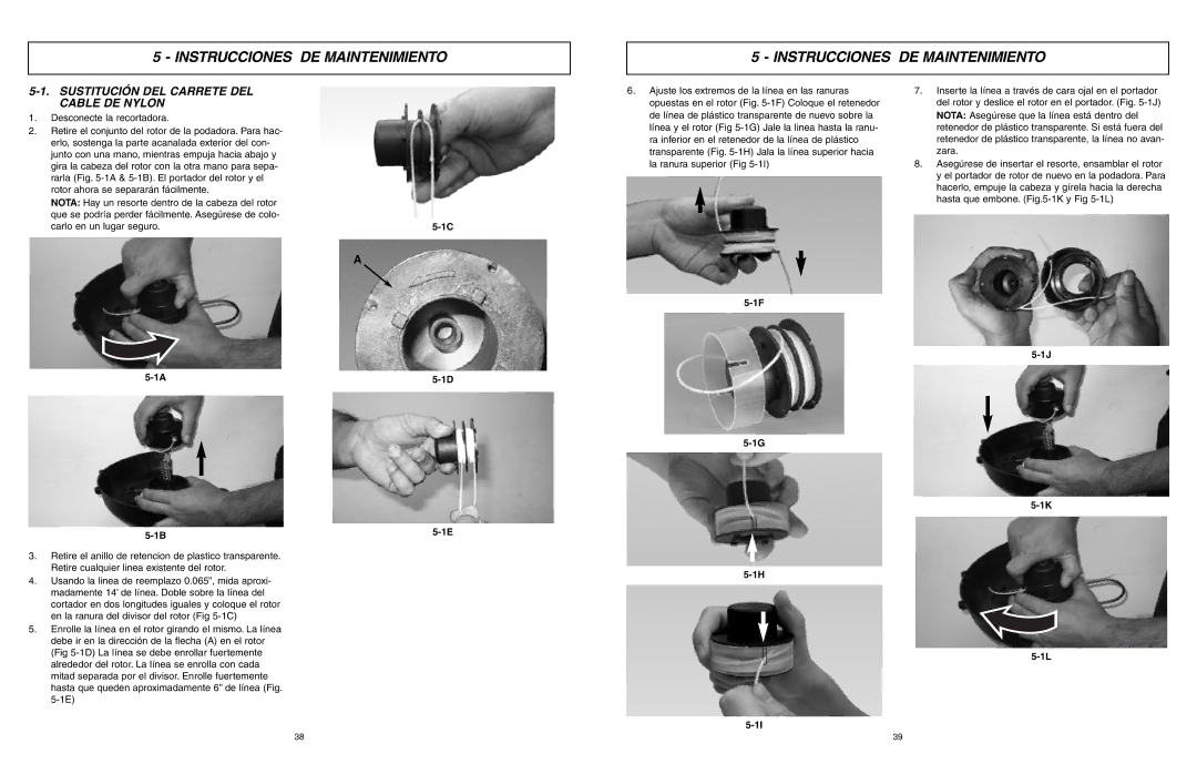 McCulloch MCT2027 user manual Instrucciones DE Maintenimiento, Sustitución DEL Carrete DEL Cable DE Nylon 