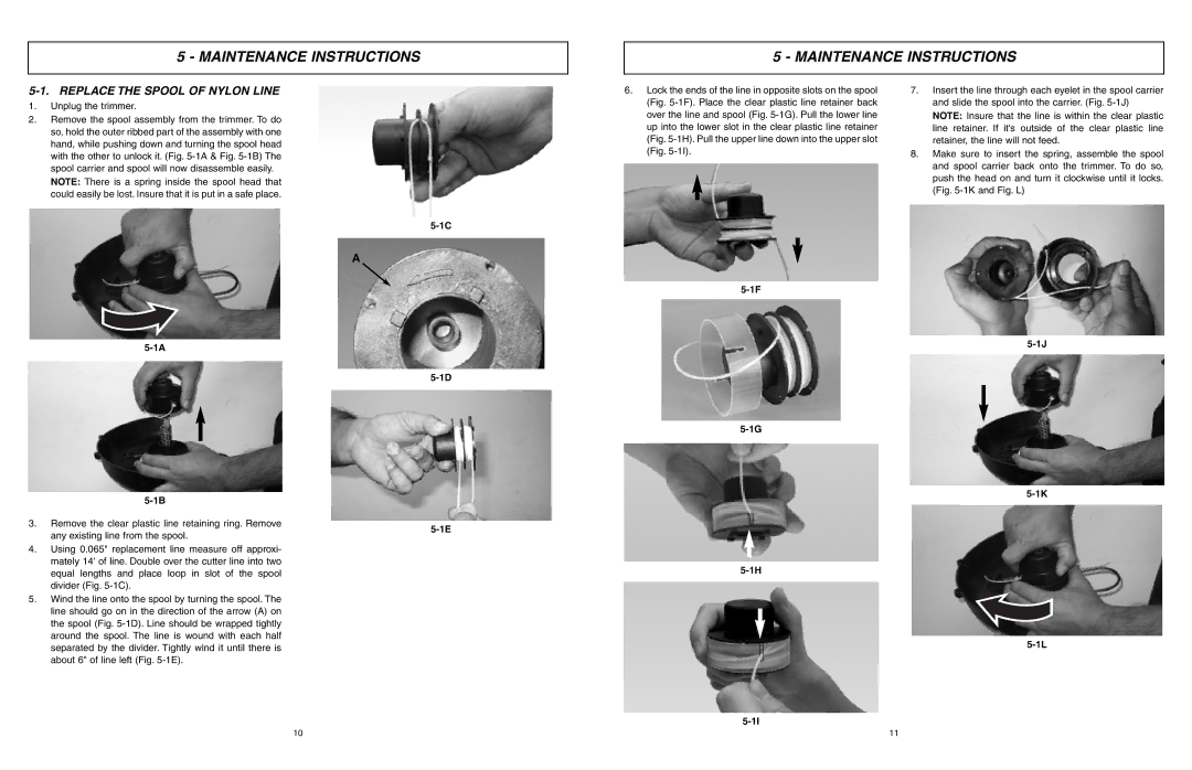 McCulloch MCT2027 user manual Maintenance Instructions, Replace the Spool of Nylon Line 