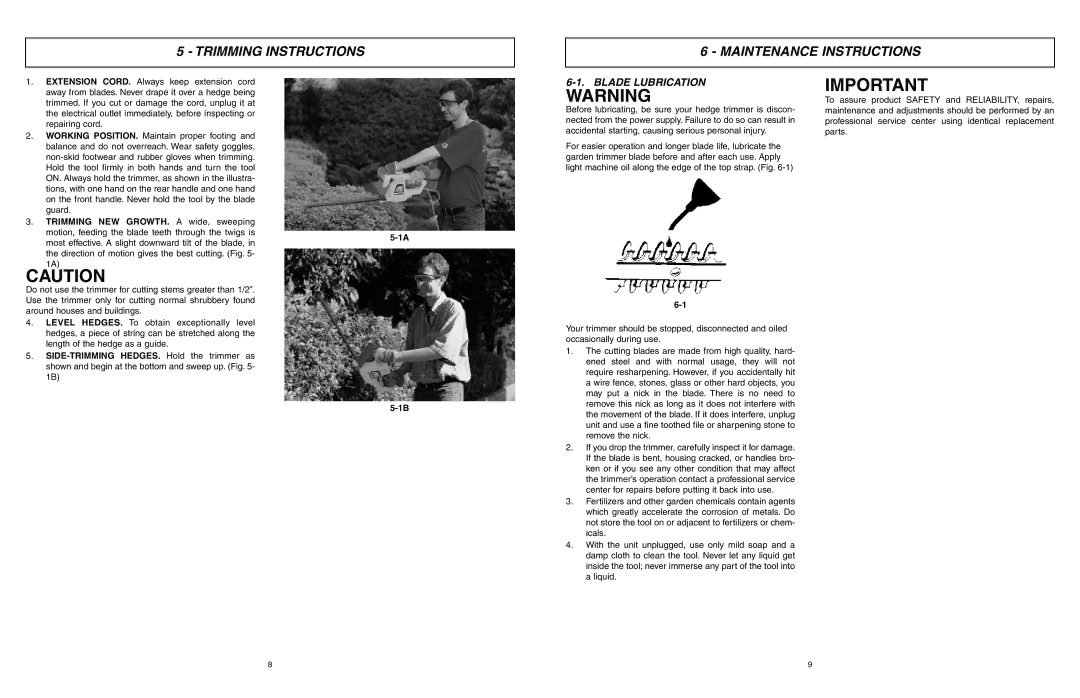 McCulloch MCT203A20, MCT203A22, MCT203A18, MCT203A16 Trimming Instructions Maintenance Instructions, Blade Lubrication 