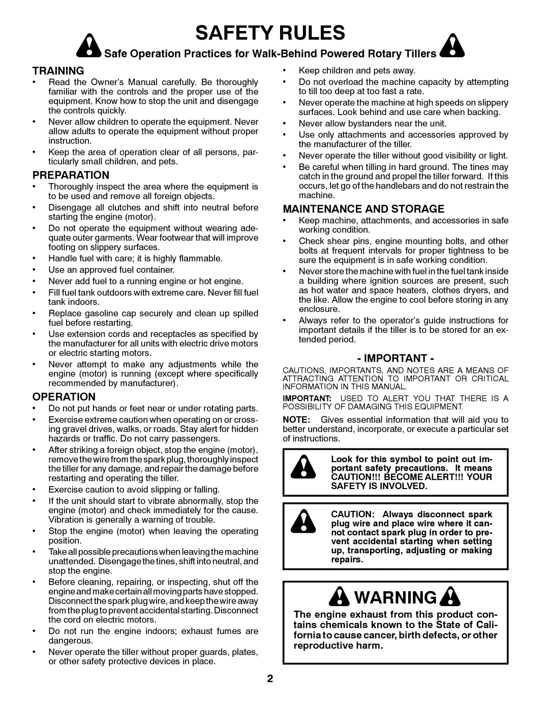 McCulloch MFT55 owner manual Safety Rules, Training, Preparation, Operation, Maintenance and Storage 