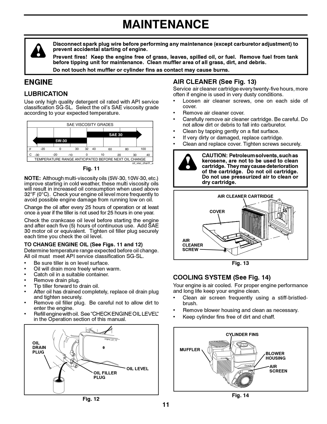 McCulloch 96081000900, MHDF800, 532 43 36-95 manual Engine, AIR Cleaner See Fig, Cooling System See Fig 