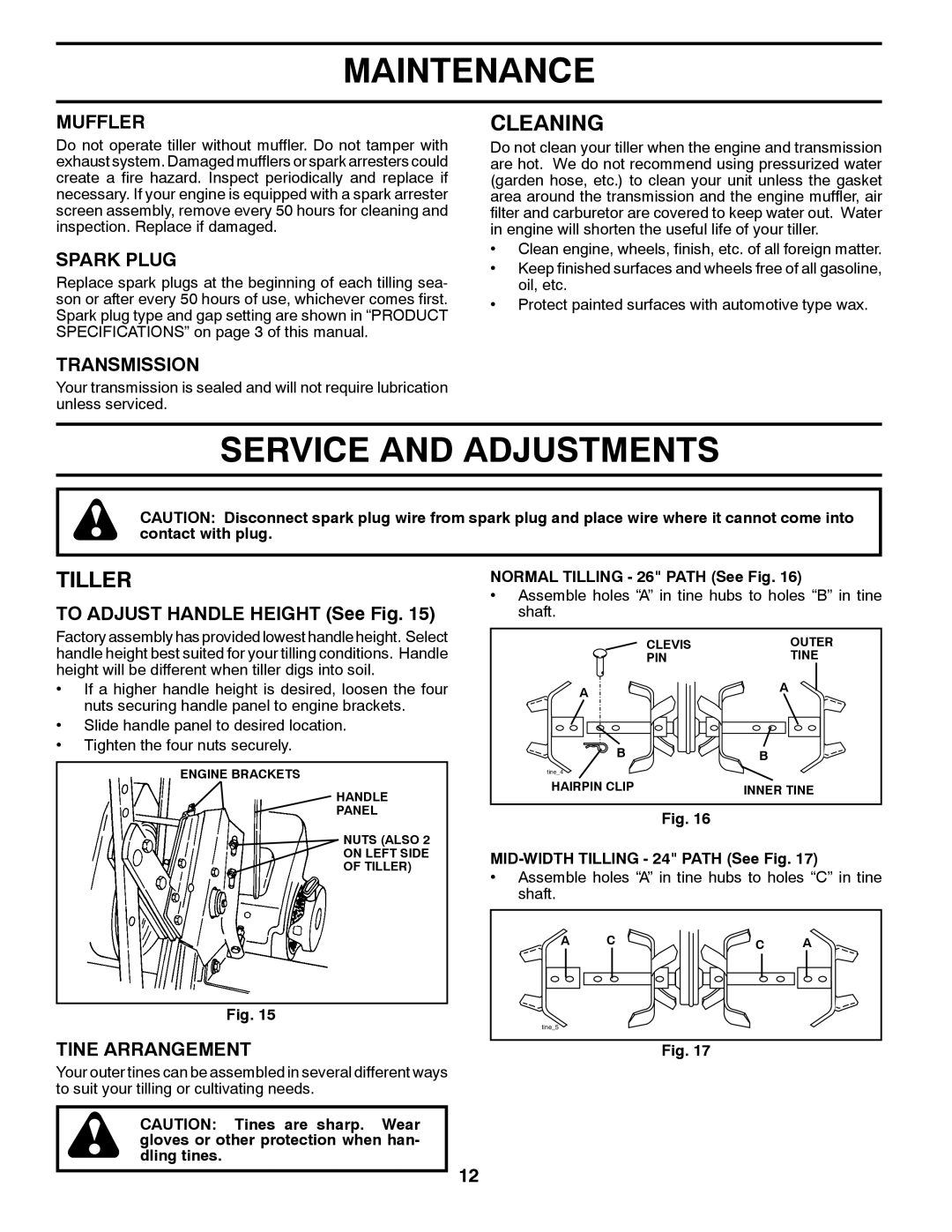 McCulloch MHDF800, 532 43 36-95, 96081000900 manual Service and Adjustments, Cleaning, Tiller 