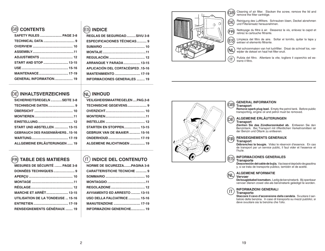 McCulloch MM6556SMD instruction manual Contents Indice 