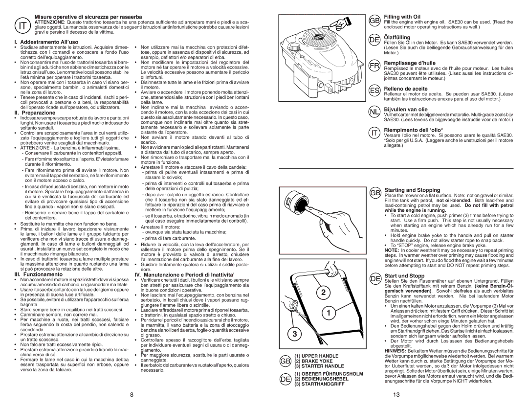 McCulloch MM6556SMD Misure operative di sicurezza per rasaerba, Filling with Oil, Ölaffülling Addestramento All’uso 