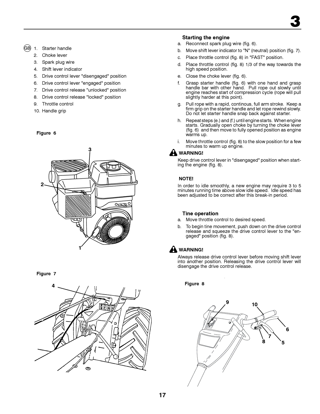 McCulloch MRT6 instruction manual Starting the engine, Tine operation 