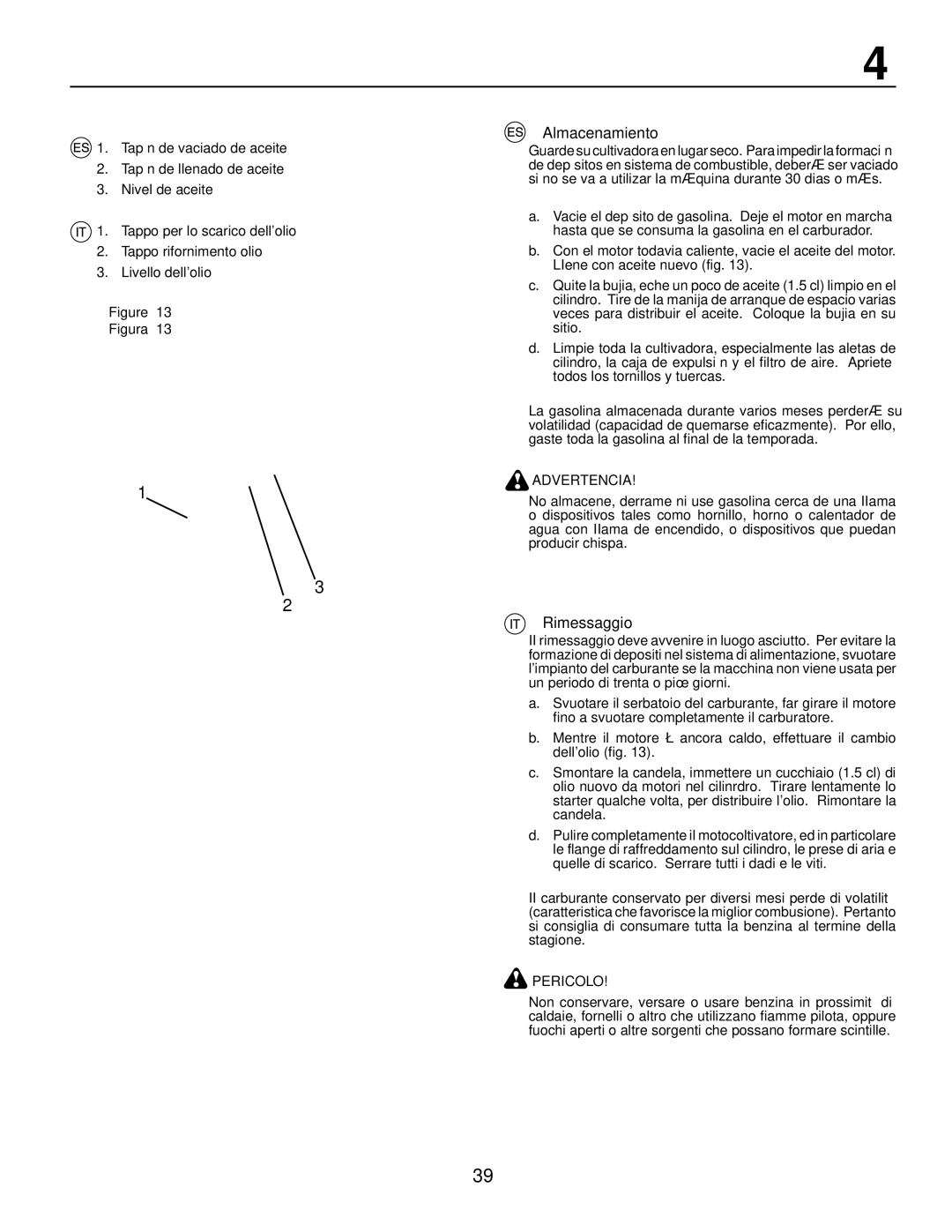 McCulloch MRT6 instruction manual Almacenamiento, Rimessaggio 
