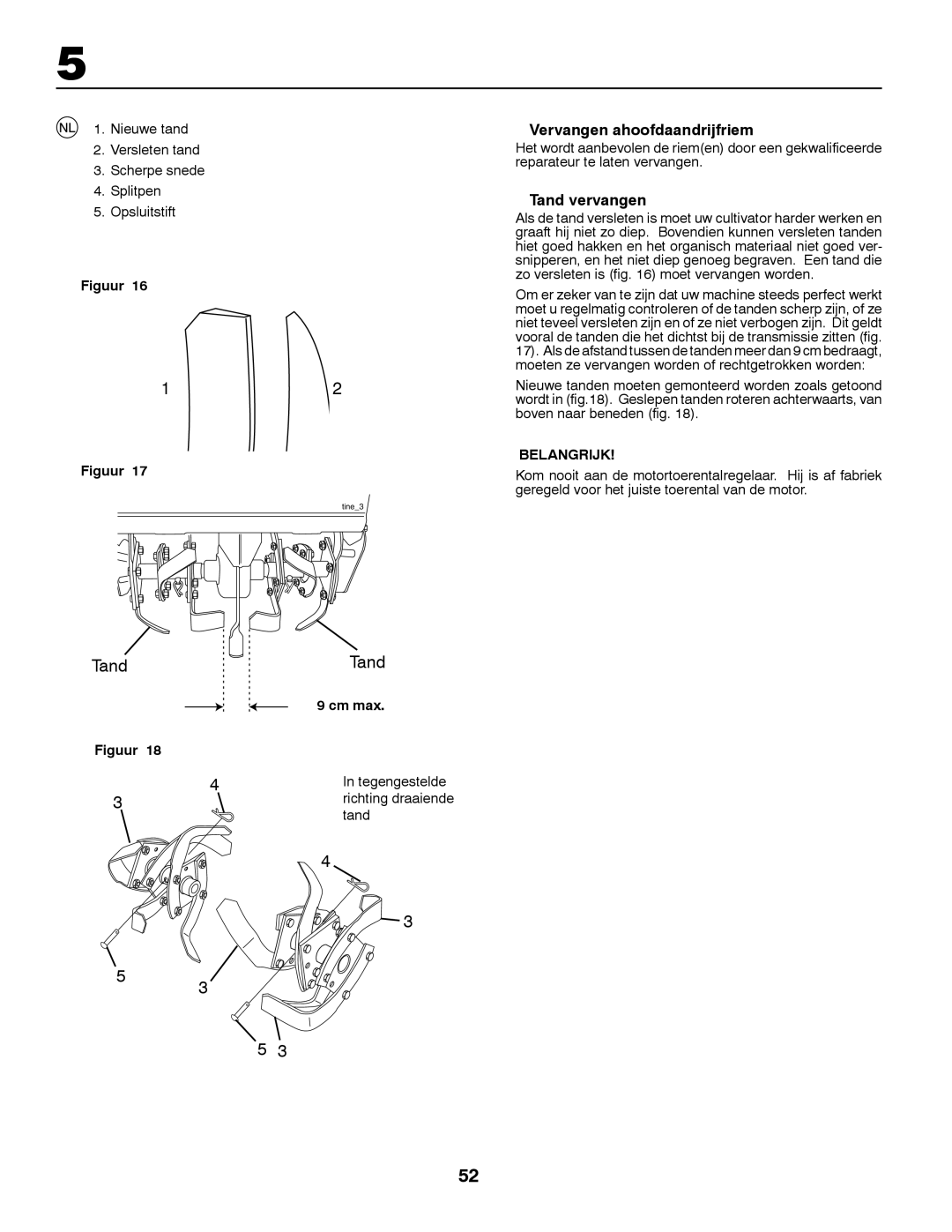 McCulloch MRT6 instruction manual Vervangen ahoofdaandrijfriem, Tand vervangen, Tegengestelde 