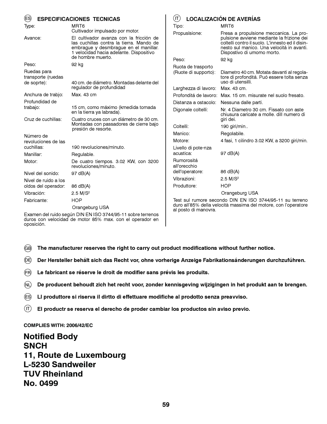 McCulloch MRT6 instruction manual Complies with 2006/42/EC 