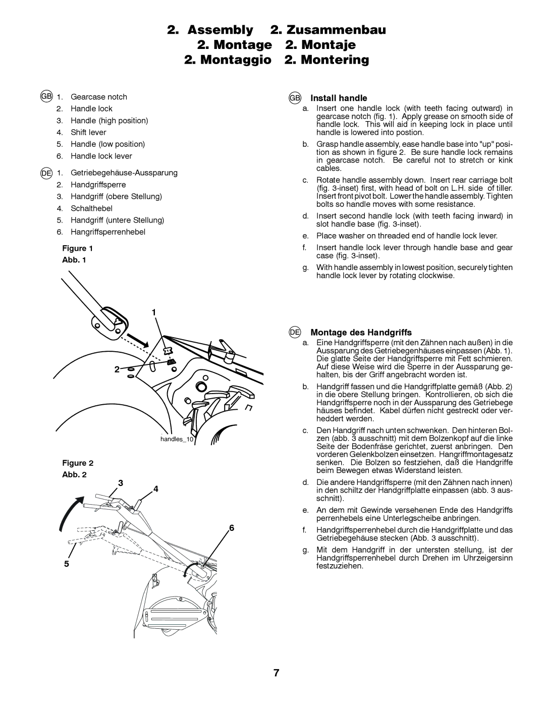 McCulloch MRT6 instruction manual Install handle, Montage des Handgriffs, Abb 