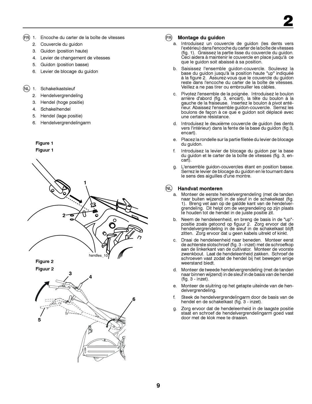 McCulloch MRT6 instruction manual Montage du guidon, Handvat monteren, Figuur 