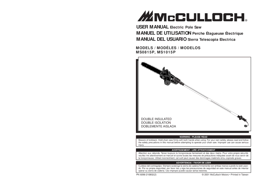 McCulloch MS0815P user manual Models / Modéles / Modelos 