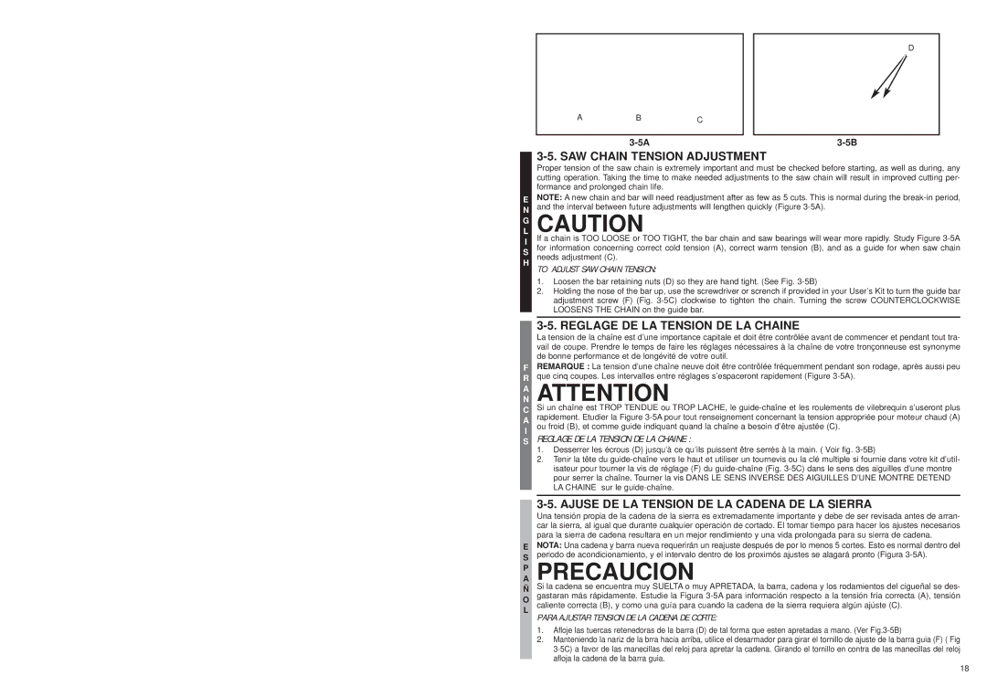 McCulloch MS0815P user manual GL Caution, AN Attention, AP Precaucion 