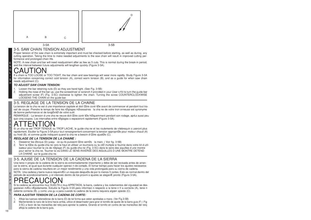 McCulloch MS1015P user manual GL Caution, AN Attention, Precaucion 