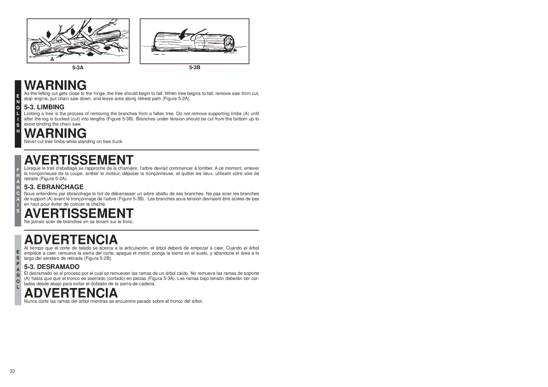 McCulloch MS1015P user manual Limbing, Ebranchage 