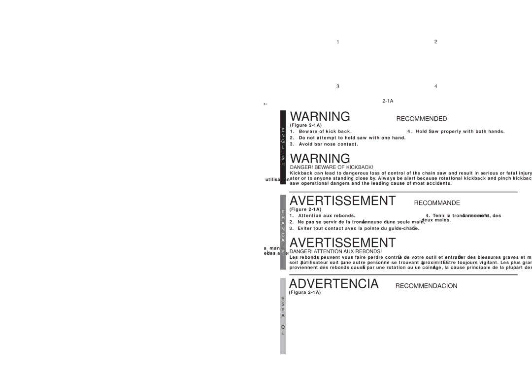 McCulloch MS1015P user manual Rouge Avertissement, Recommended, Vert Recommande, Safety Precautions for Chain SAW Users 