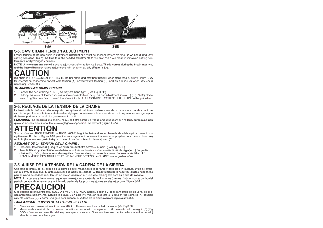 McCulloch MS1215, MS1415, MS1210 user manual GL Caution, AN Attention, AP Precaucion 