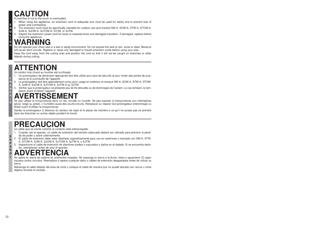 McCulloch MS1215, MS1415, MS1210 user manual 