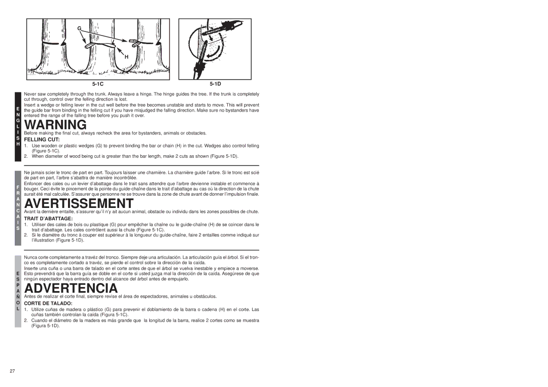 McCulloch MS1415, MS1215, MS1210 user manual Felling CUT, Trait D’ABATTAGE 