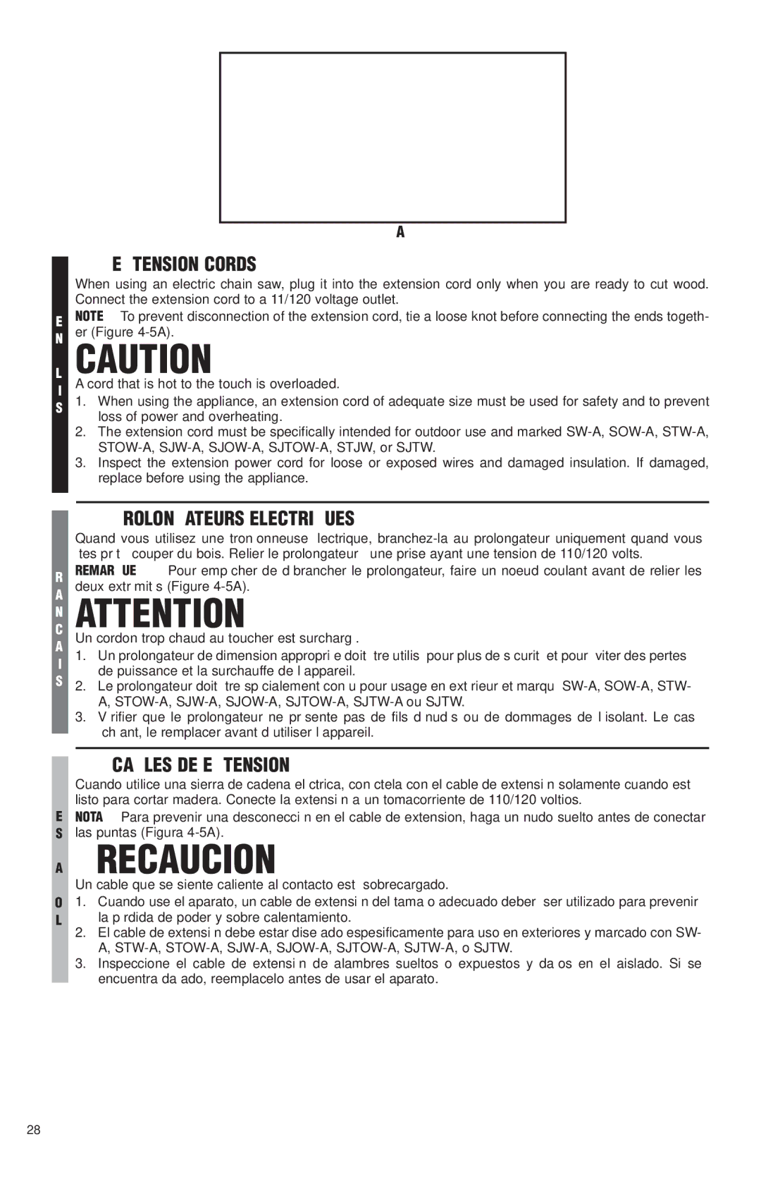 McCulloch MS1425, MS1630, MS1640, MS1645 user manual Extension Cords, Prolongateurs Electriques, Cables DE Extension 