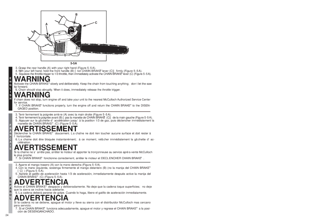 McCulloch MS1432 user manual Tip forward 