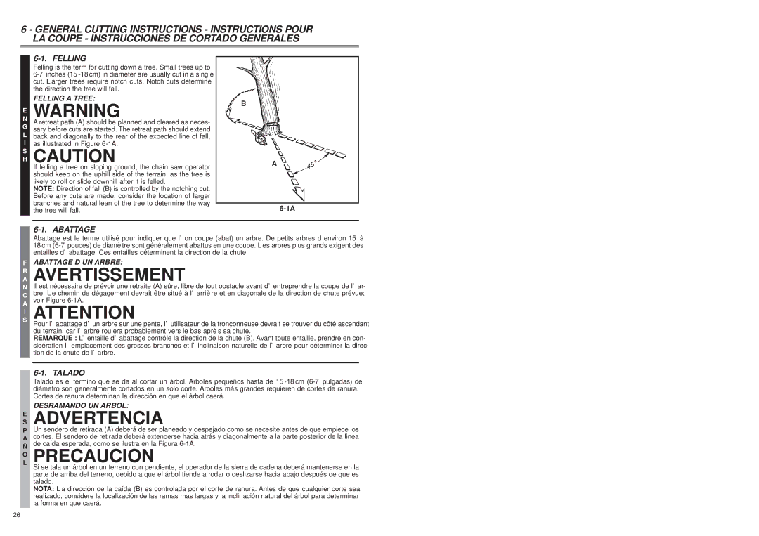 McCulloch MS1432 user manual Felling, Abattage 