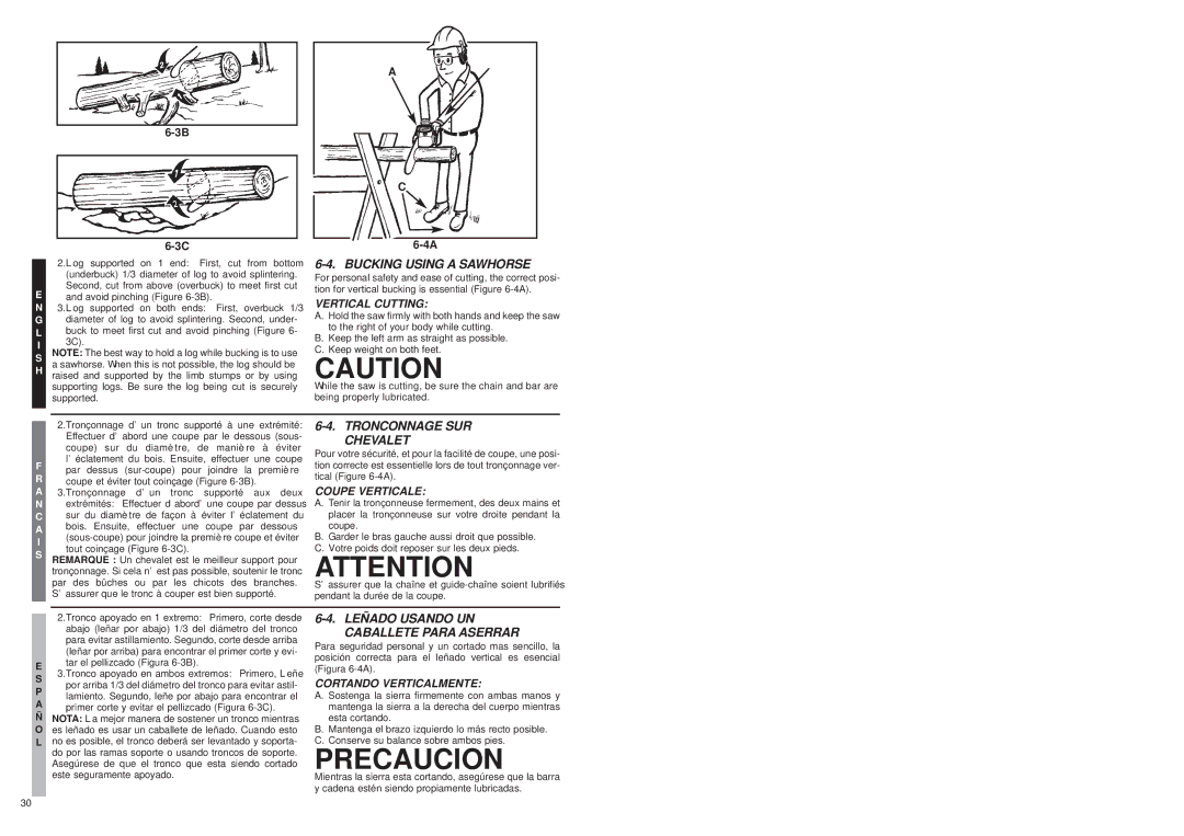 McCulloch MS1432 user manual Tronconnage SUR, Chevalet, Leñado Usando UN, Caballete Para Aserrar 