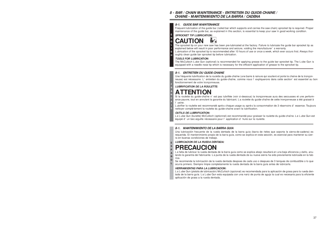 McCulloch MS1432 user manual 