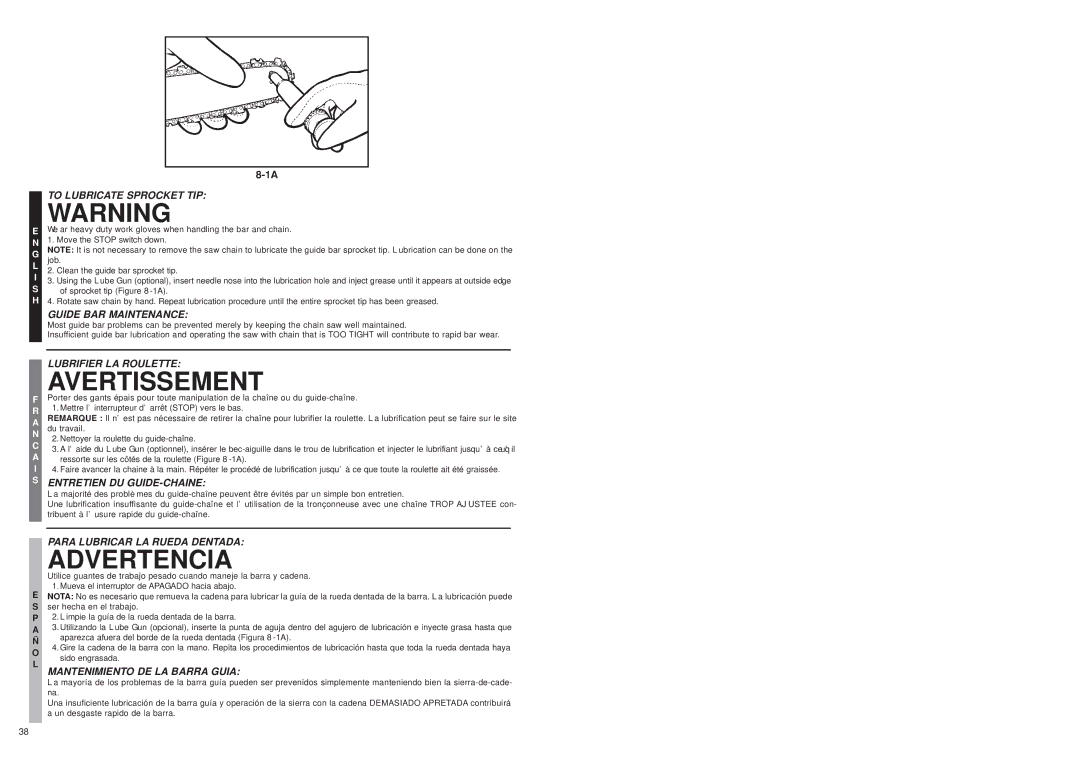 McCulloch MS1432 user manual Lubrifier LA Roulette 