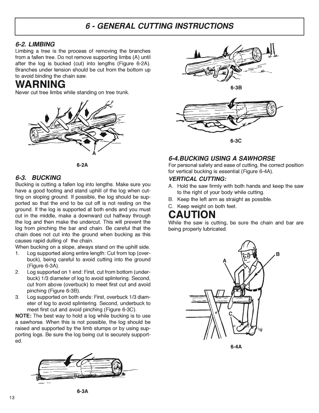 McCulloch MS4016PAVCC, MS4018PAVCC user manual Limbing, Bucking Using a Sawhorse, Vertical Cutting 