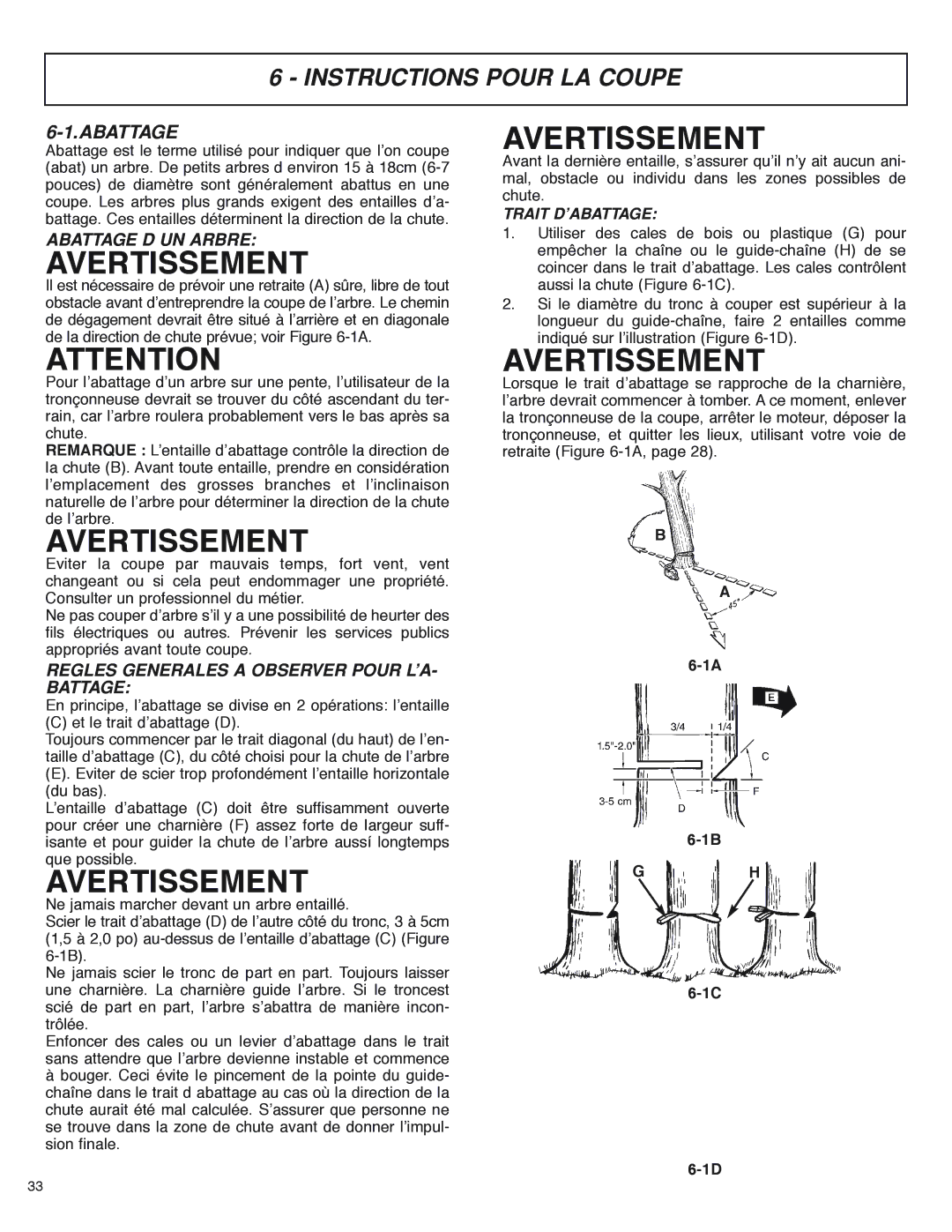 McCulloch MS4016PAVCC, MS4018PAVCC user manual Instructions Pour LA Coupe, Abattage D UN Arbre 