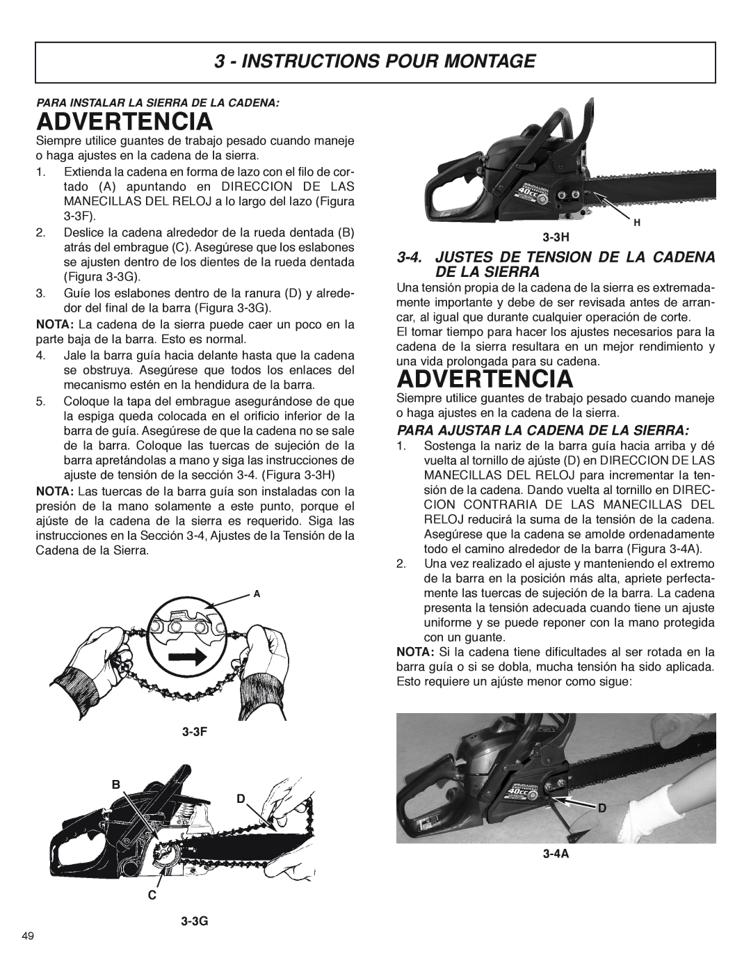 McCulloch MS4016PAVCC, MS4018PAVCC Justes DE Tension DE LA Cadena DE LA Sierra, Para Ajustar LA Cadena DE LA Sierra 