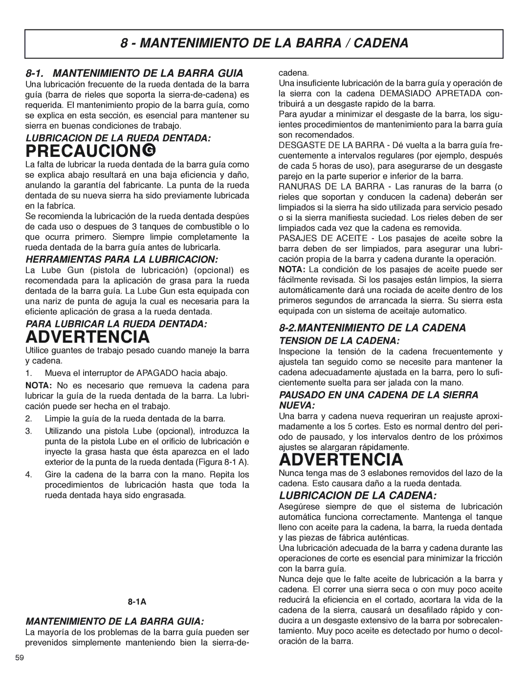 McCulloch MS4016PAVCC, MS4018PAVCC user manual Mantenimiento DE LA Barra / Cadena, Mantenimiento DE LA Barra Guia 