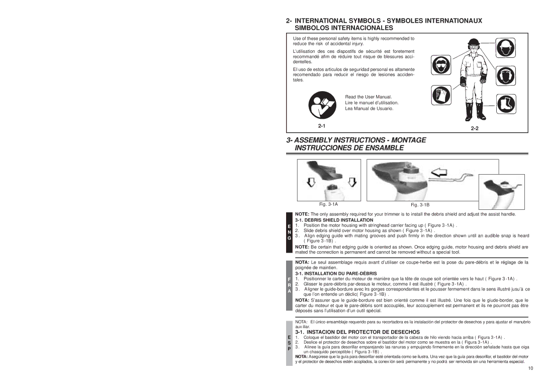 McCulloch MT2026, MT2027 Instacion DEL Protector DE Desechos, Debris Shield Installation, Installation DU PARE-DÉBRIS 