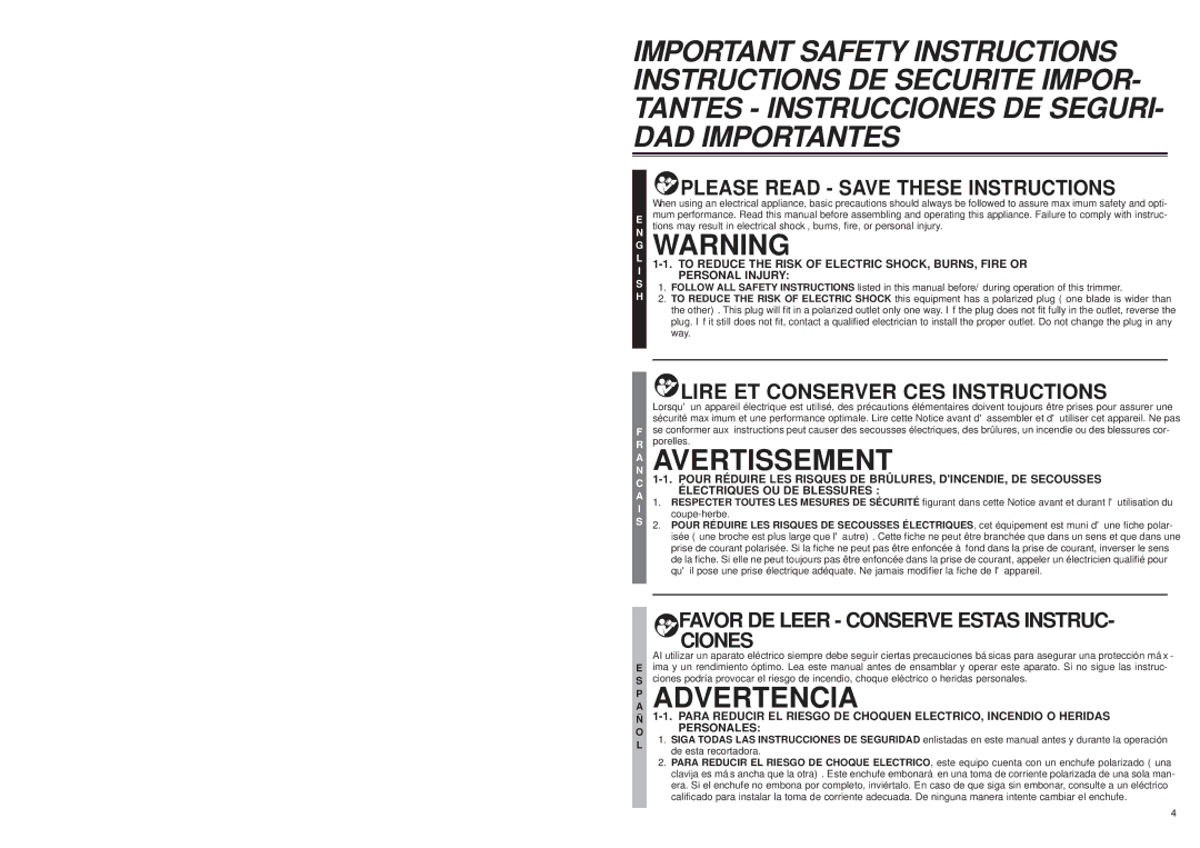 McCulloch MT2026, MT2027 user manual To Reduce the Risk of Electric SHOCK, BURNS, Fire or, Personal Injury 