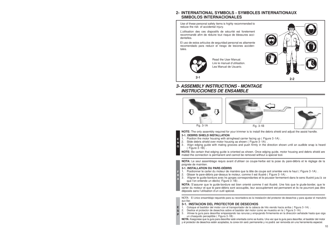 McCulloch MT2026 Assembly Instructions - Montage Instrucciones De Ensamble, Instacion Del Protector De Desechos, 1A, 1B 